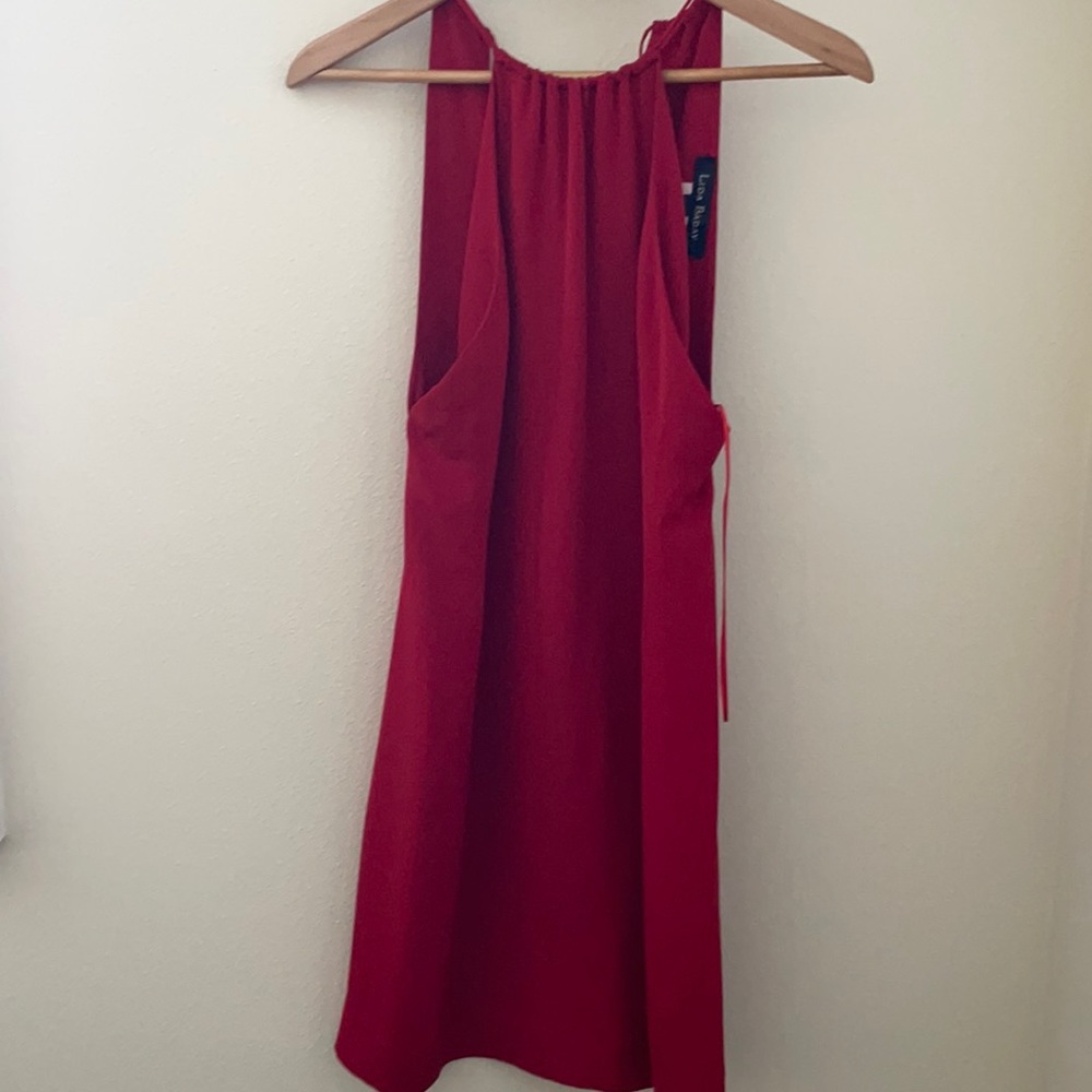 Red silk sleeveless neck tie dress